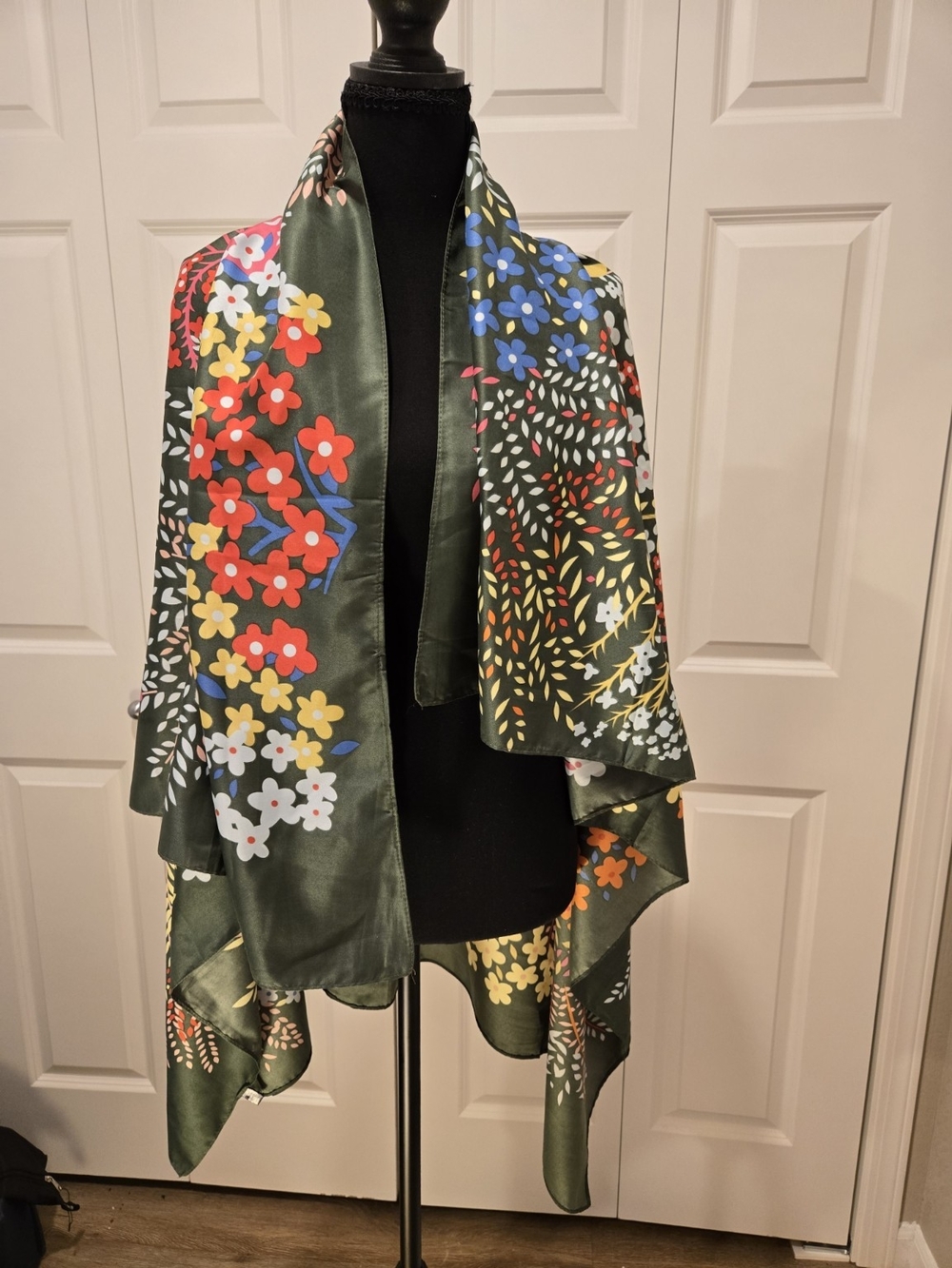 Floral Green Silk Throw Scarf - Olive Green Floral Accent